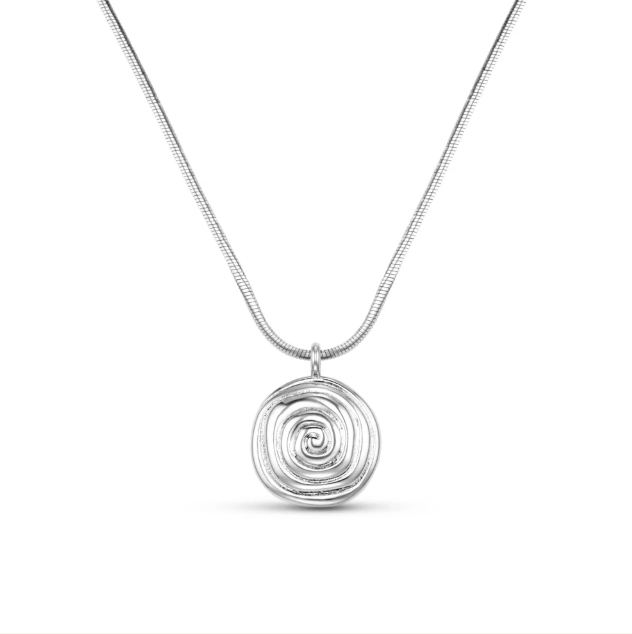 Statement Spiral Pendant Necklace - Silver