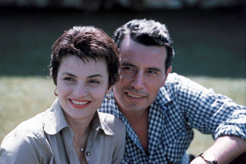 Actor John Forsythe and his wife Julie Warren pose for a portrait on July 23, 1957  in Los Angeles, California.  