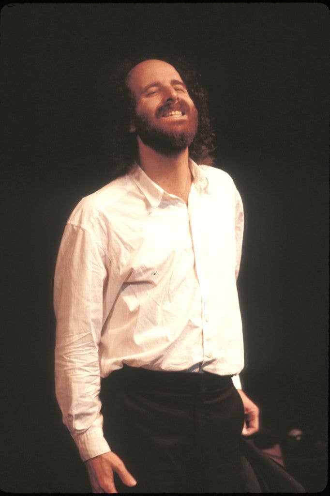 Comedian, actor and writer Steven Wright is shown performing on stage during a "live" concert appearance on October 6, 1991