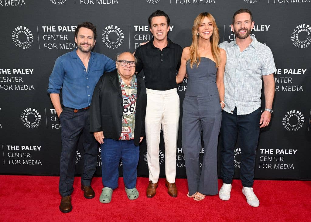 Charlie Day, Danny DeVito, Rob McElhenney, Kaitlin Olson, Glenn Howerton at PaleyLive: "It's Always Sunny in Philadelphia" 20th Anniversary Celebration! at Directors Guild of America on July 01, 2025 in Los Angeles, California. 