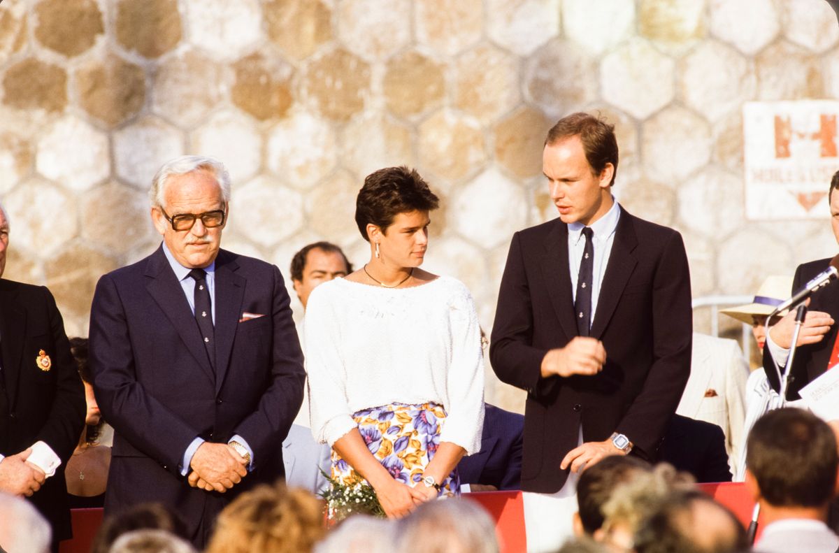 Princess Stéphanie of Monaco pictured alongside her brother, Prince Albert, and their father, Prince Rainier III, during the height of her rebellious royal years.
