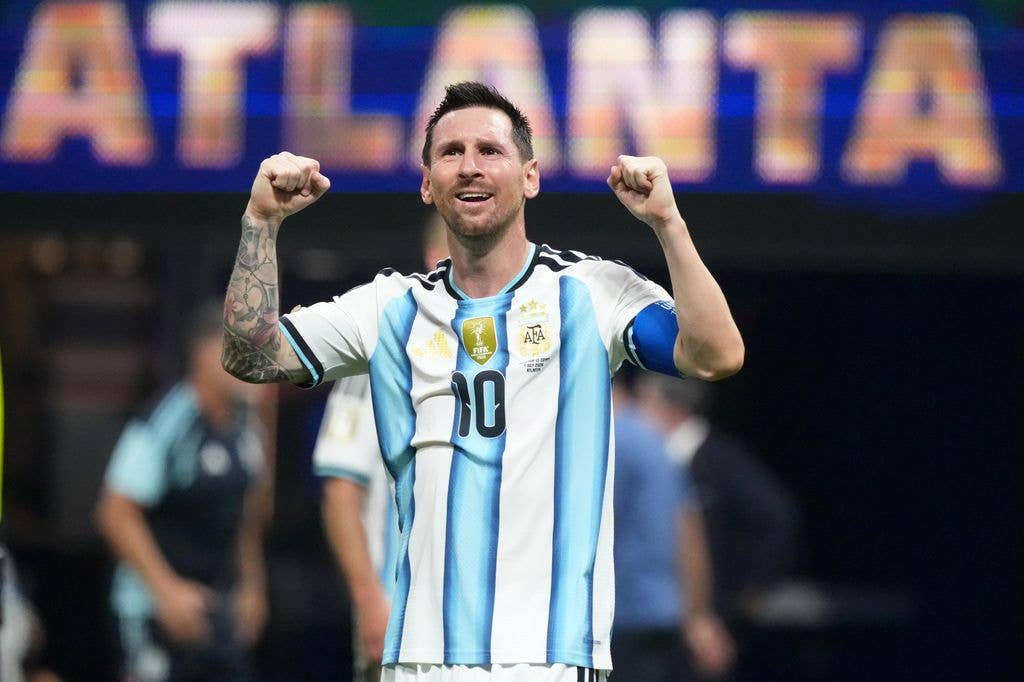 Lionel Messi #10 of Argentina celebrates winning during the FIFA World Cup 2026 Round of 16 match between Argentina and Egypt at Atlanta Stadium on July 07, 2026 in Atlanta, Georgia.