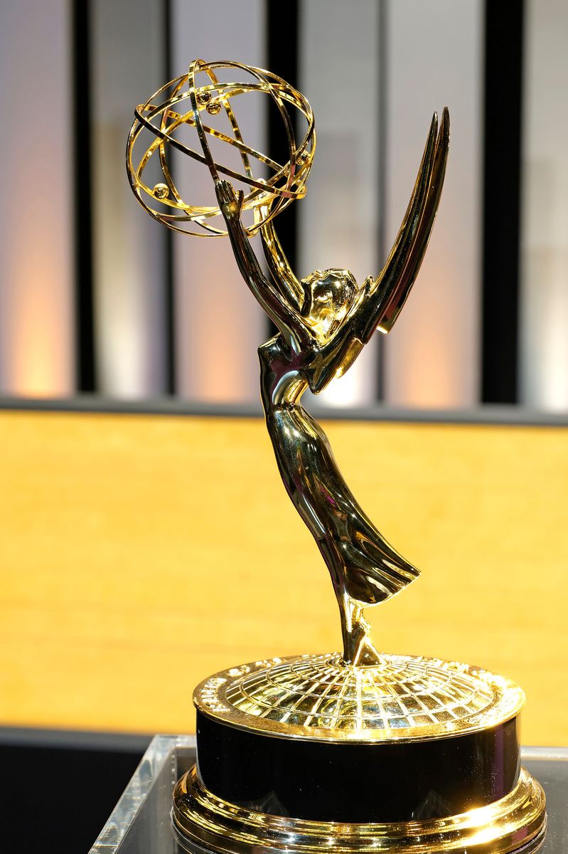 The Emmy statue is seen during the 77th Primetime Emmys Press Preview.