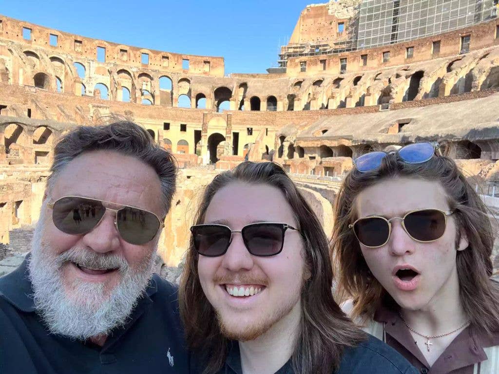 Russell Crowe with sons Charles and Tennyson
