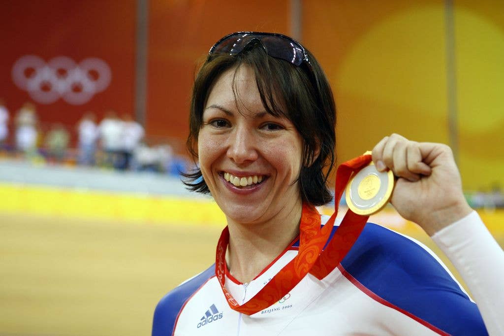 Rebecca Romero poses with a gold medal on Day 9 of the 2008 Summer Olympics.