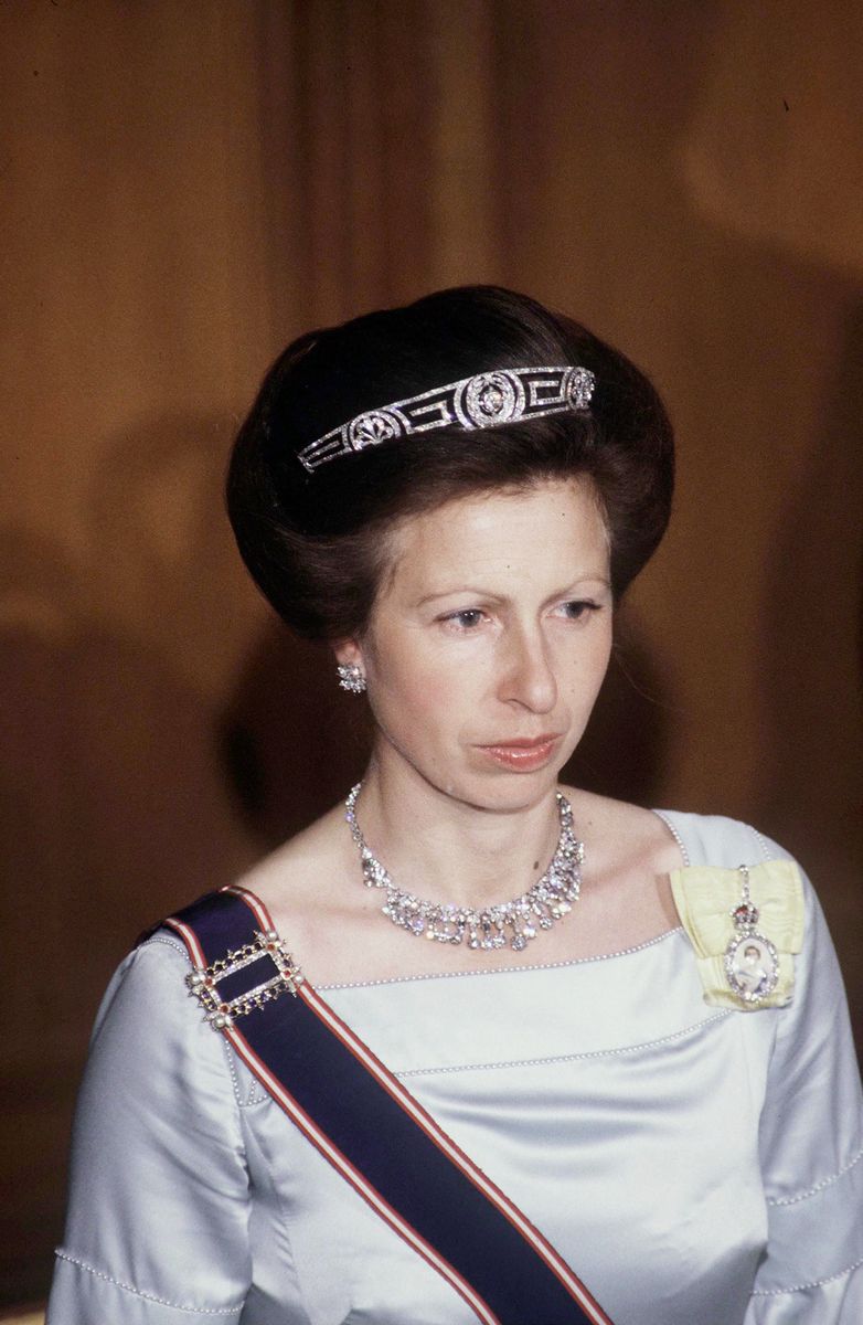 Princess Anne received the Meander Tiara as a wedding gift from Queen Elizabeth II in 1973, and it remains one of her most recognizable royal jewels.