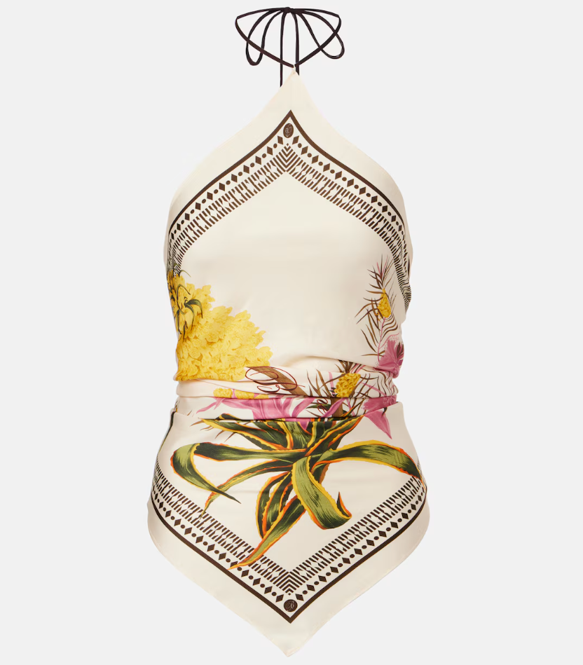 Printed Halterneck Twill Top