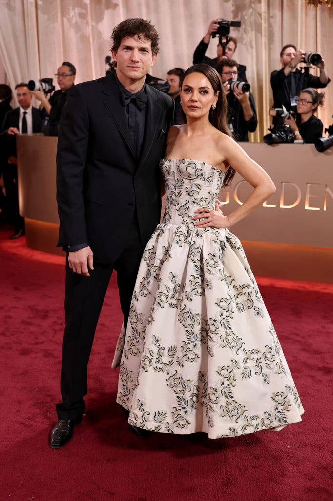 Mila Kunis and Ashton Kutcher attend the 83rd annual Golden Globe Awards at The Beverly Hilton on January 11, 2026 in Beverly Hills, California. (Photo by Frazer Harrison/WireImage)
