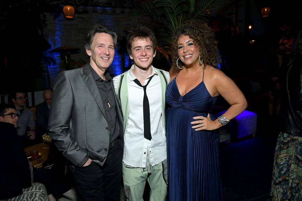 Andrew McCarthy, Sam McCarthy, and Diana Maria Riva attend the Dead To Me S3 Premiere at TUDUM Theater on November 15, 2022.