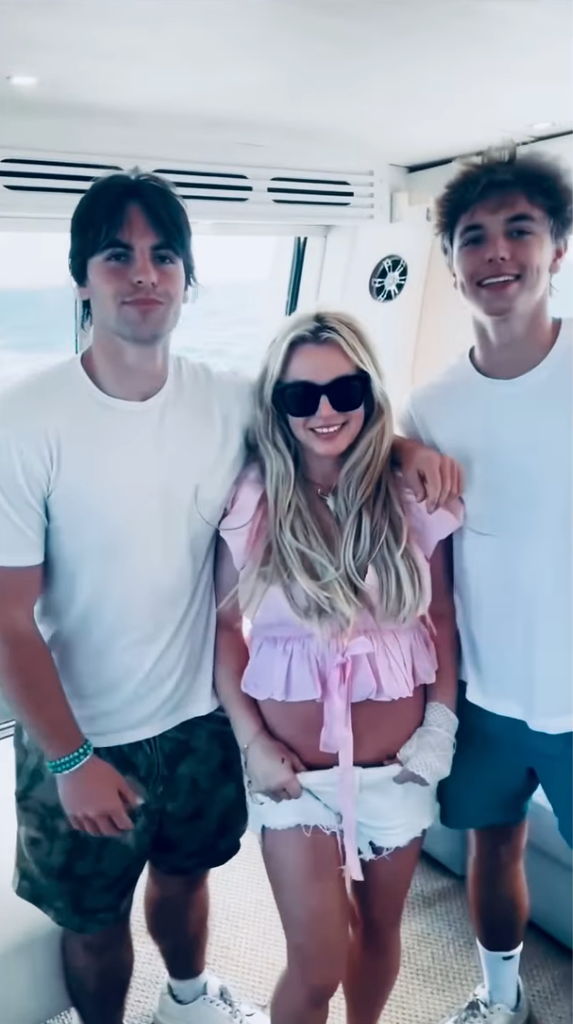 Britney Spears poses for a photo with her sons Jayden James and Sean Preston on a boat, shared on Instagram
