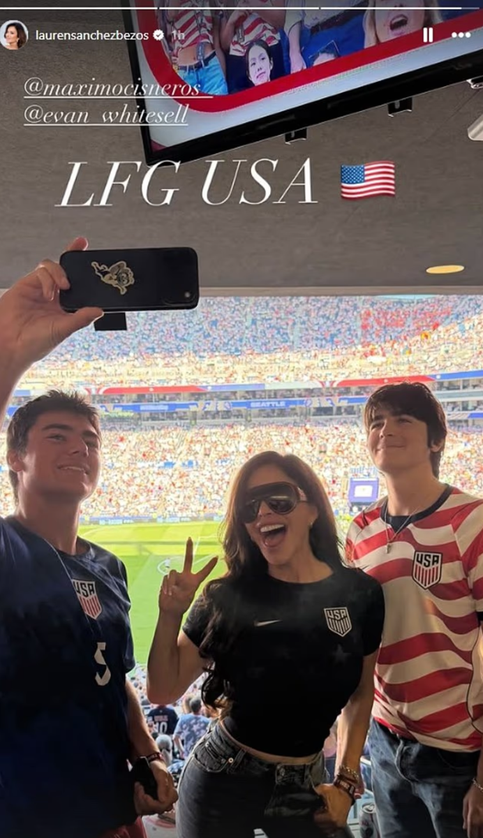 Lauren Sánchez Bezos proudly supported Team USA at the FIFA World Cup Round of 16 in Seattle, sharing spirited Instagram posts with her son Evan before watching the match alongside Jeff Bezos.