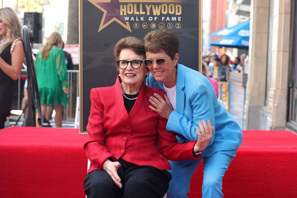 Billie Jean King and Ilana Kloss attend the Hollywood Walk of Fame Star Ceremony Honoring American Tennis Player Billie Jean King on April 07, 2025 in Hollywood, California. (Photo by Kevin Winter/Getty Images)