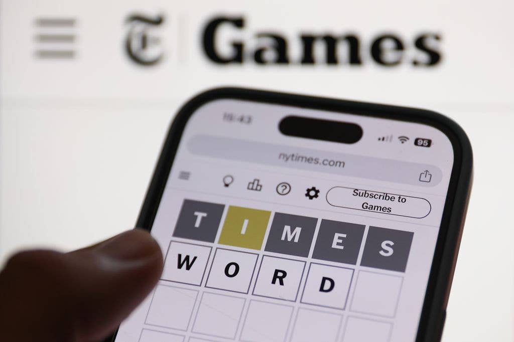 Wordle game website displayed on a phone screen is seen in this illustration photo taken in Poland on August 6, 2024.