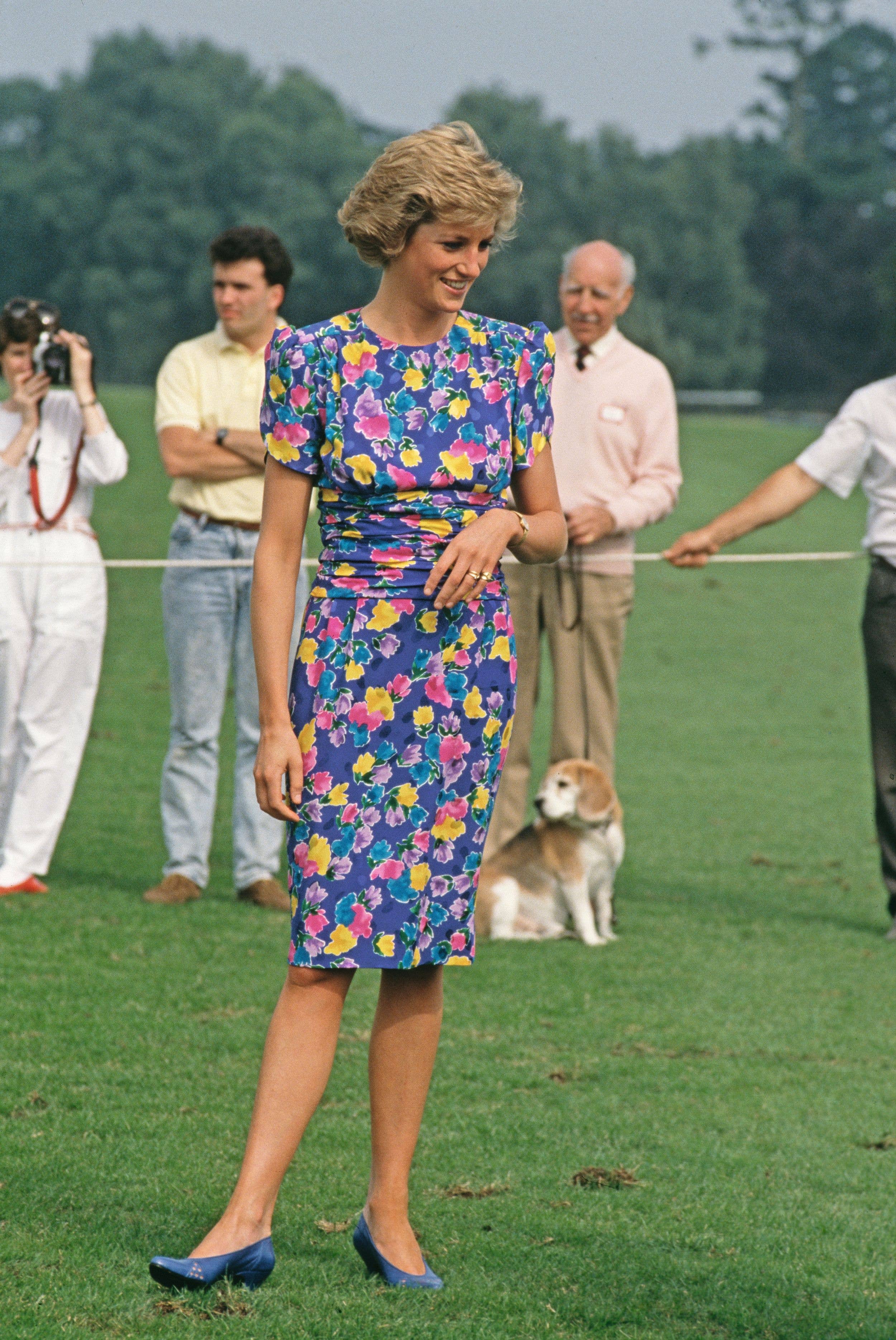 Diana, Princess of Wales (1961 - 1997) attends a charity polo match sponsored by 'Hello' magazine at the Guards Polo Club in Windsor, UK, 29th June 1988.