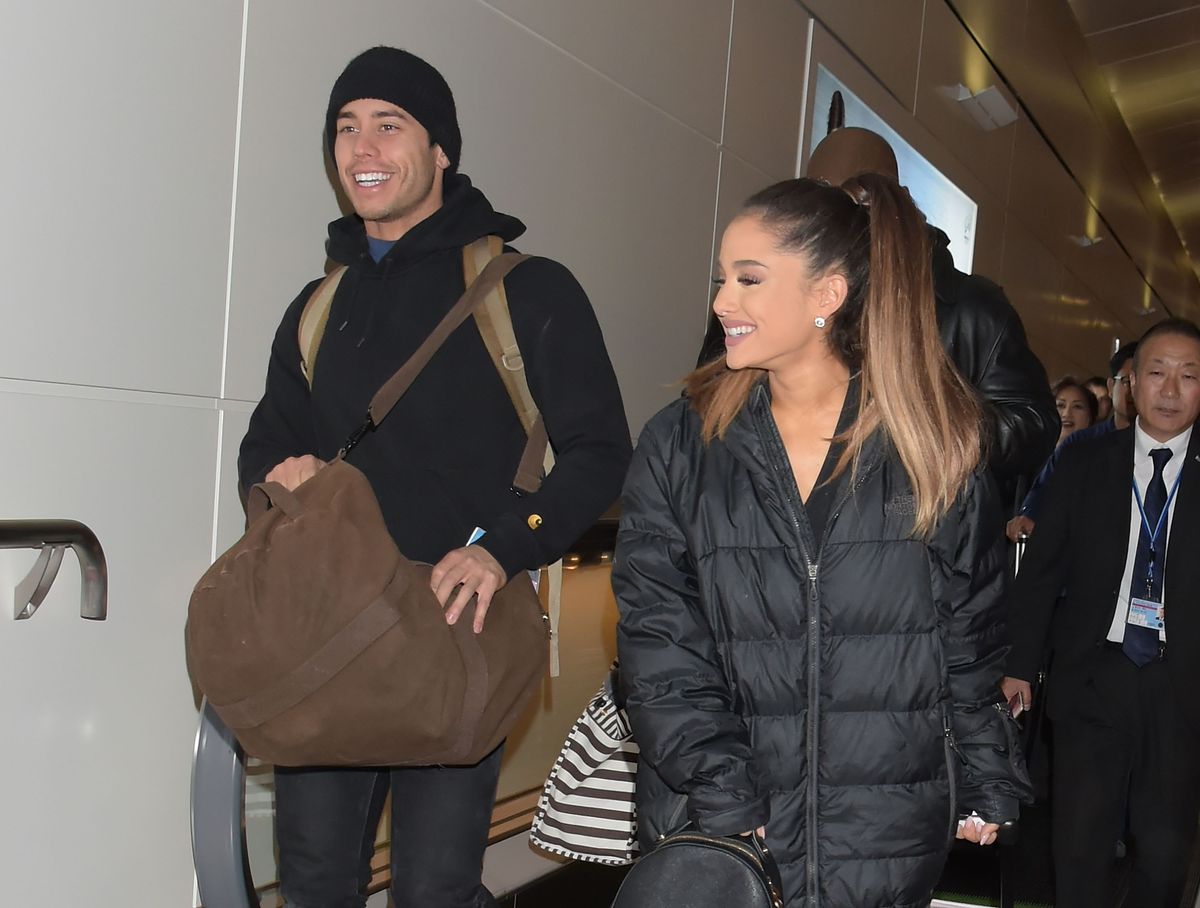 Singer Ariana Grande and boyfriend dancer Ricky Alvarez are seen upon arrival at Haneda Airport on April 11, 2016 in Tokyo, Japan.