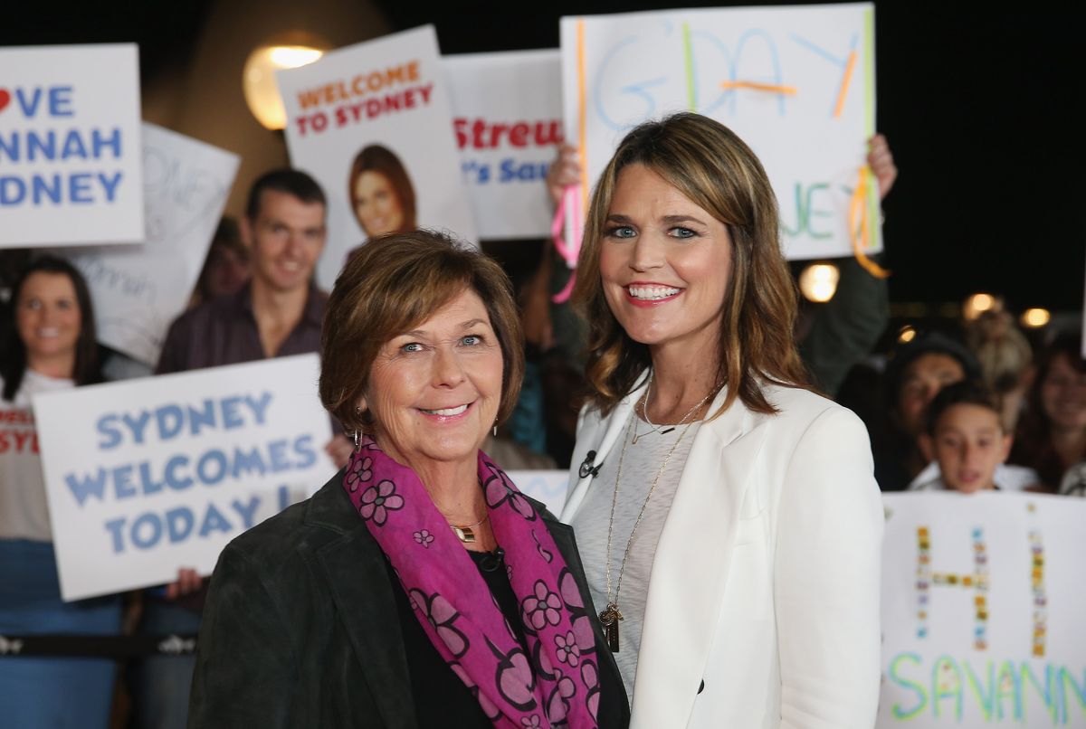 SYDNEY, AUSTRALIA - MAY 04: Australian-born presenter, Savannah Guthrie poses alongside her mother Nancy Guthrie during a production break whilst hosting NBC's "Today Show" live from Australia at Sydney Opera House on May 4, 2015 in Sydney, Australia. (Photo by Don Arnold/WireImage)