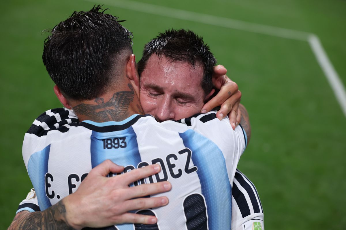 Argentina captain Lionel Messi celebrates after making World Cup history with his 21st tournament goal.