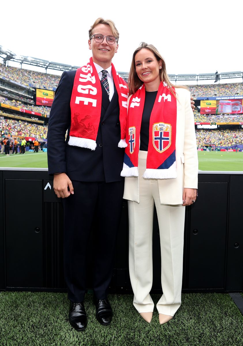 Princess Ingrid Alexandra and Prince Sverre Magnus of Norway at the FIFA World Cup 2026 match between Brazil and Norway in New Jersey