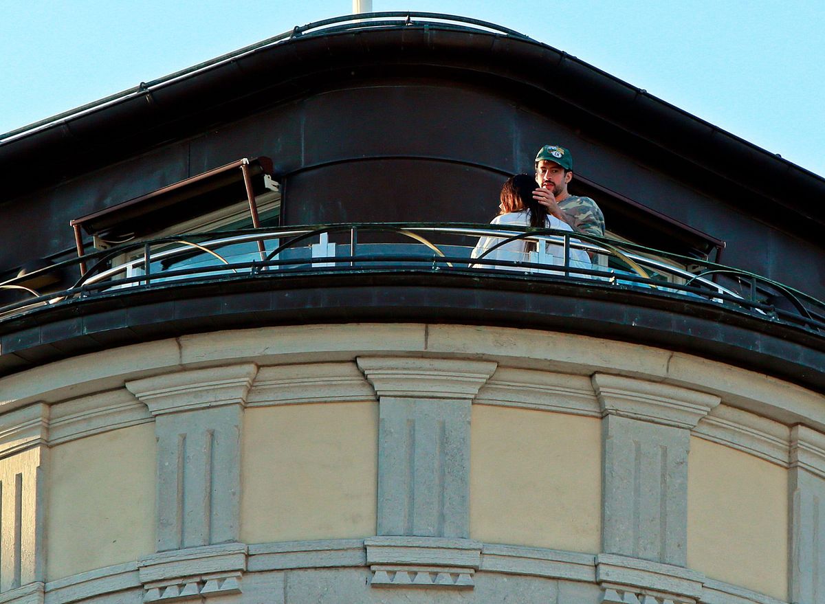 Bad Bunny and Gabriela Berlingeri in their hotel in Stockholm