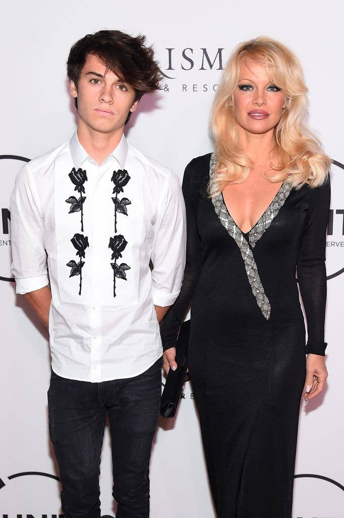 Dylan Jagger Lee (L) and Pamela Anderson attend the UNITAS 2nd annual gala against human trafficking at Capitale on September 13, 2016