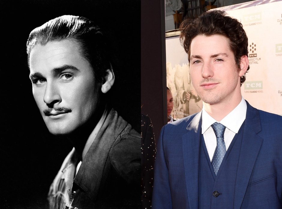 Split image of Errol Flynn and his grandson Sean Flynn.