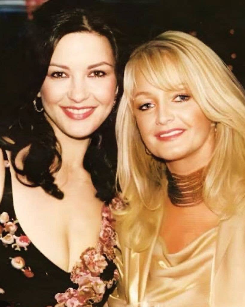 Catherine Zeta-Jones and Bonnie Tyler pose for a photo the night before the former's wedding to Michael Douglas, shared on Instagram