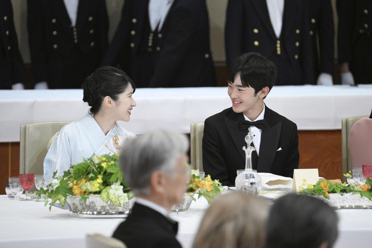 Japanese Princess Aiko, daughter of Emperor Naruhito and Empress Masako, and Prince Hisahito, the emperor's nephew, attend a state banquet for Philippine President Ferdinand Marcos Jr. and his wife Louise Araneta-Marcos at the Imperial Palace in Tokyo on May 27, 2026