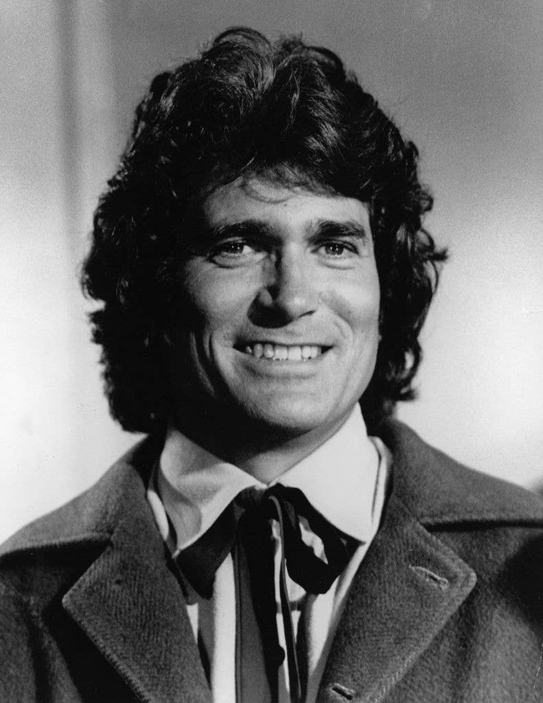 Michael Landon in a black and white photograph from 1976.