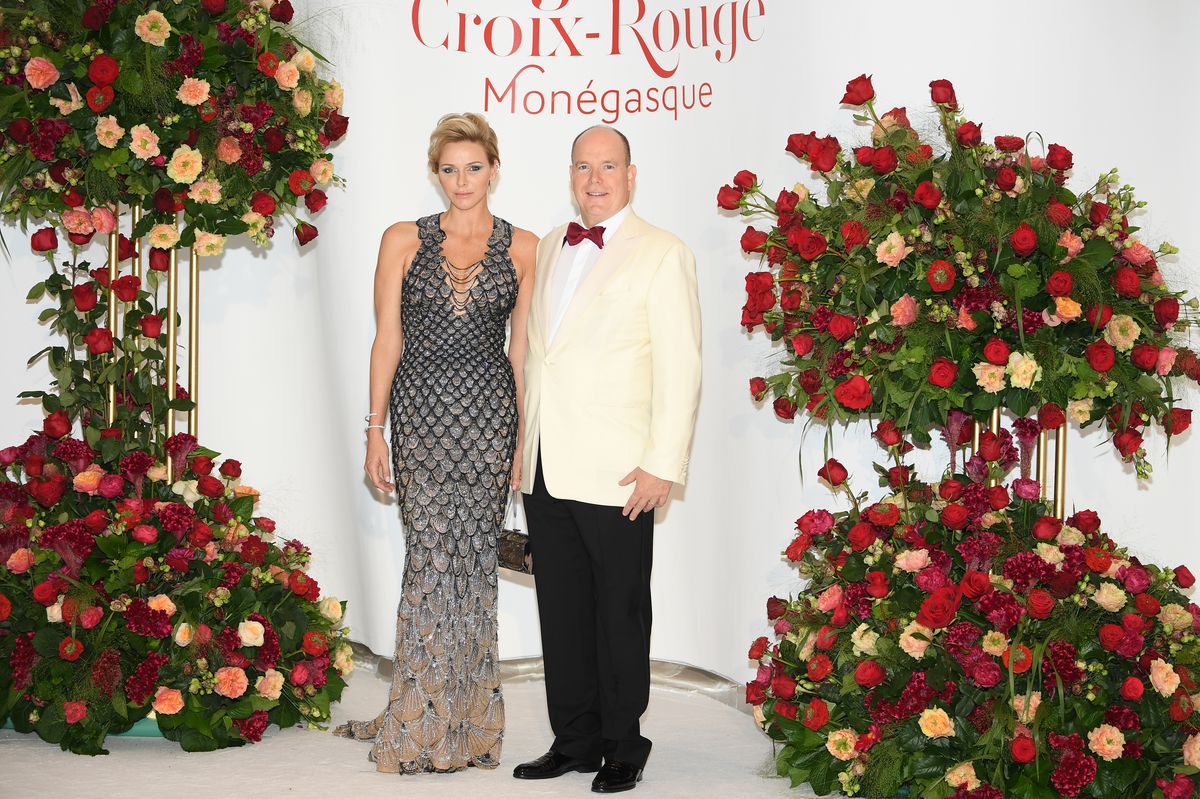 Thousands of Swarovski crystals created a shimmering scale effect across Charlene’s blue ombré gown.