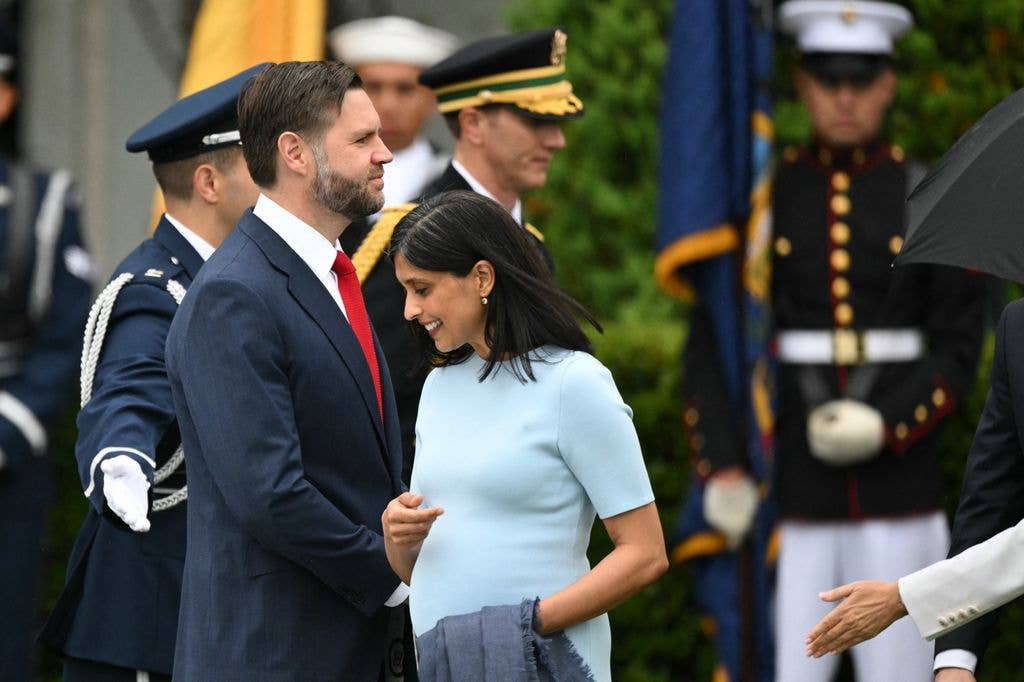 JD and Usha Vance during an arrival ceremony on the South Lawn of the White House