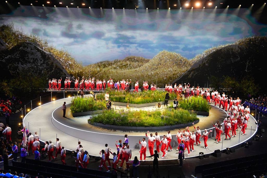 England enter the arena at the opening ceremony for the 2026 Commonwealth Games