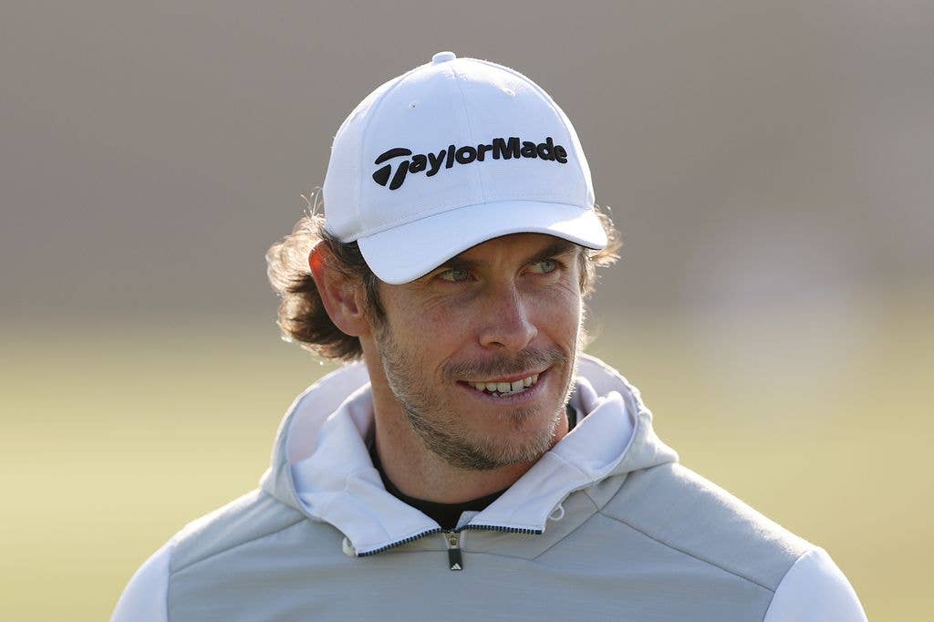 Former Footballer, Gareth Bale looks across the first hole during a practice round prior to the Alfred Dunhill Links Championship 2024 at the Old Course at St Andrews on October 01, 2024 in St Andrews, Scotland.