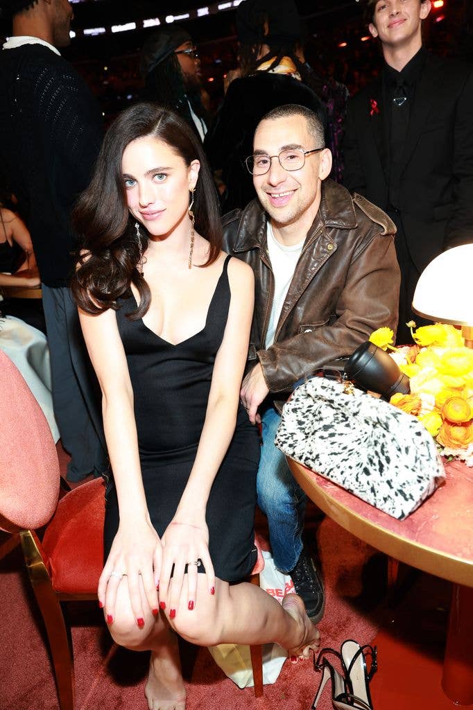 Margaret Qualley and Jack Antonoff posing together at the 68th GRAMMY Awards