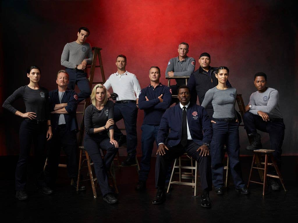 Hanako Greensmith as Violet Mikami, Christian Stolte as Mouch, Alberto Rosende as Blake Gallo, Kara Killmer as Sylvie Brett, Jesse Spencer as Matthew Casey, Taylor Kinney as Kelly Severide, David Eigenberg as Christopher Herrmann, Joe Minoso as Joe Cruz, Miranda Rae Mayo as Stella Kidd, Daniel Kyri as Darren Ritter -- (Photo by: Art Streiber/NBC)