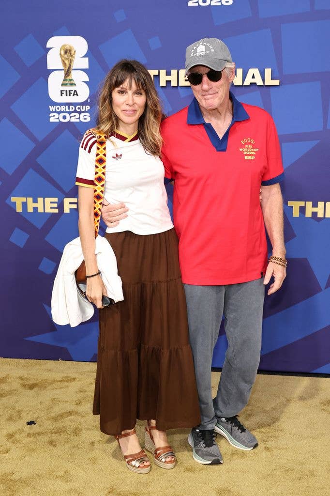 Alejandra Silva and Richard Gere attend the FIFA Gold Carpet before the FIFA World Cup 2026 Final match between Spain and Argentina at New York New Jersey Stadium on July 19, 2026 in East Rutherford, New Jersey