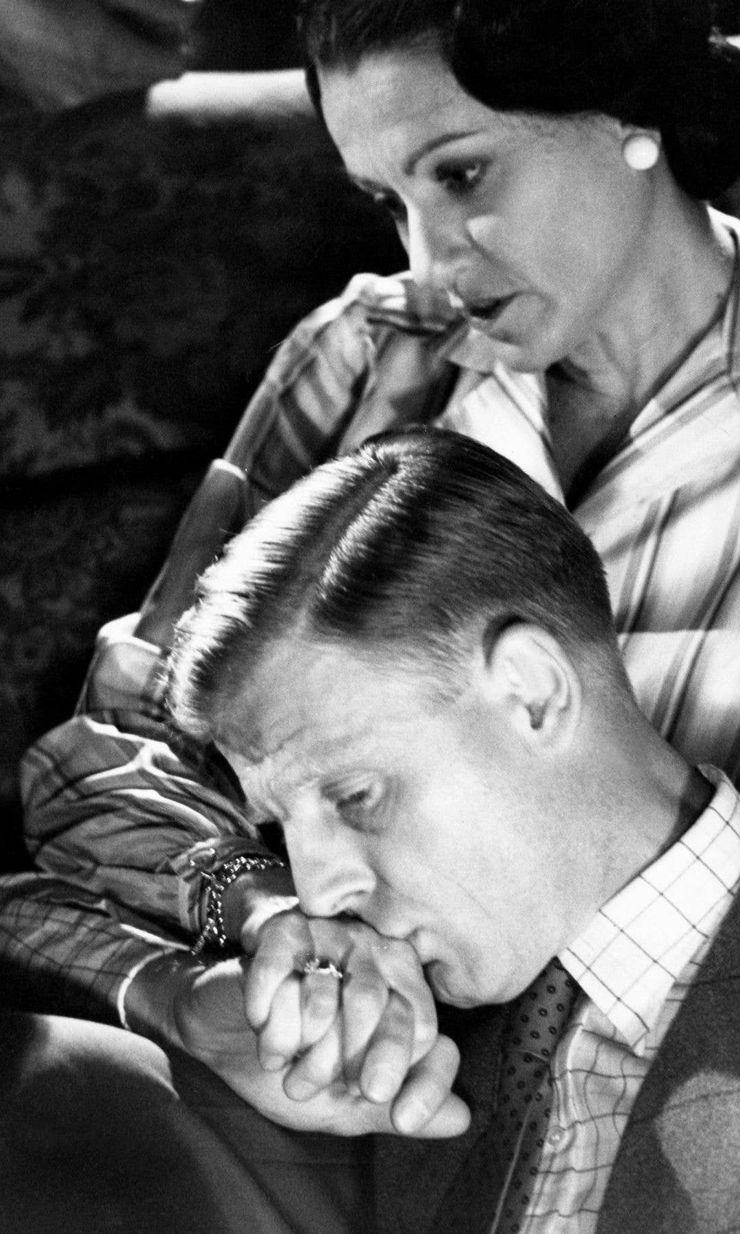 Black-and-white still of Edward Fox and Cynthia Harris in Edward & Mrs. Simpson