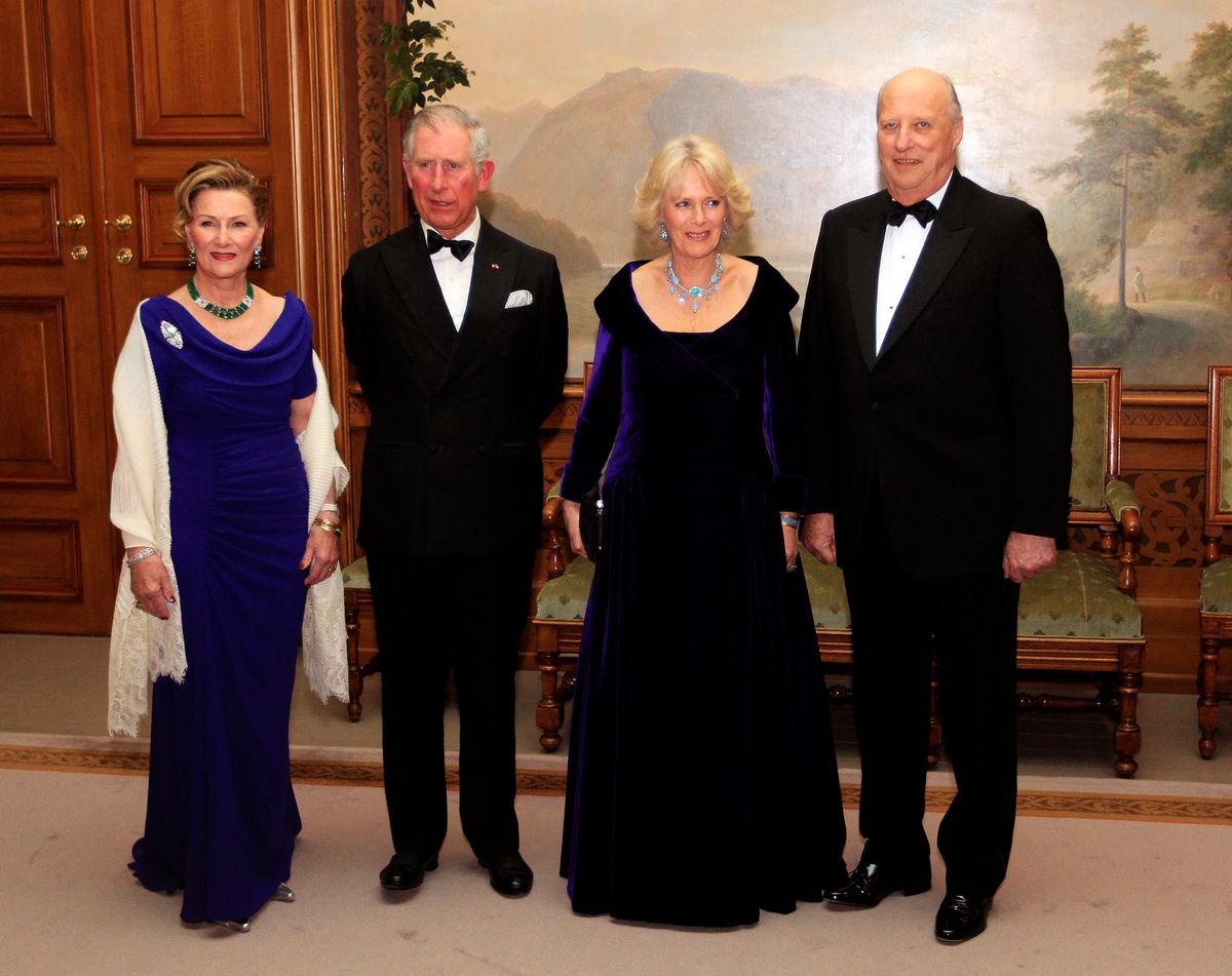 Queen Sonja, then-Prince Charles, Camilla, Duchess of Cornwall, and King Harald pose for an official photograph at the Royal Palace in Oslo on March 20, 2012. King Charles remembered Harald as his “dear cousin” and a much-loved friend.