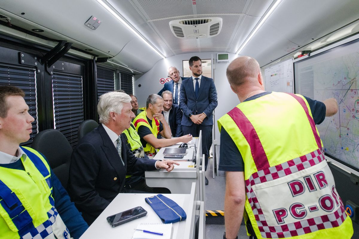 King Philippe traveled to a coordination center near the affected area to meet teams working on the ground.