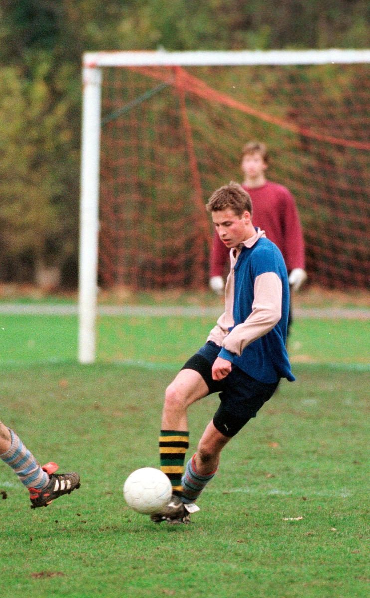 Prince William plays soccer during his years at Eton College, where he was largely protected from intense media intrusion.