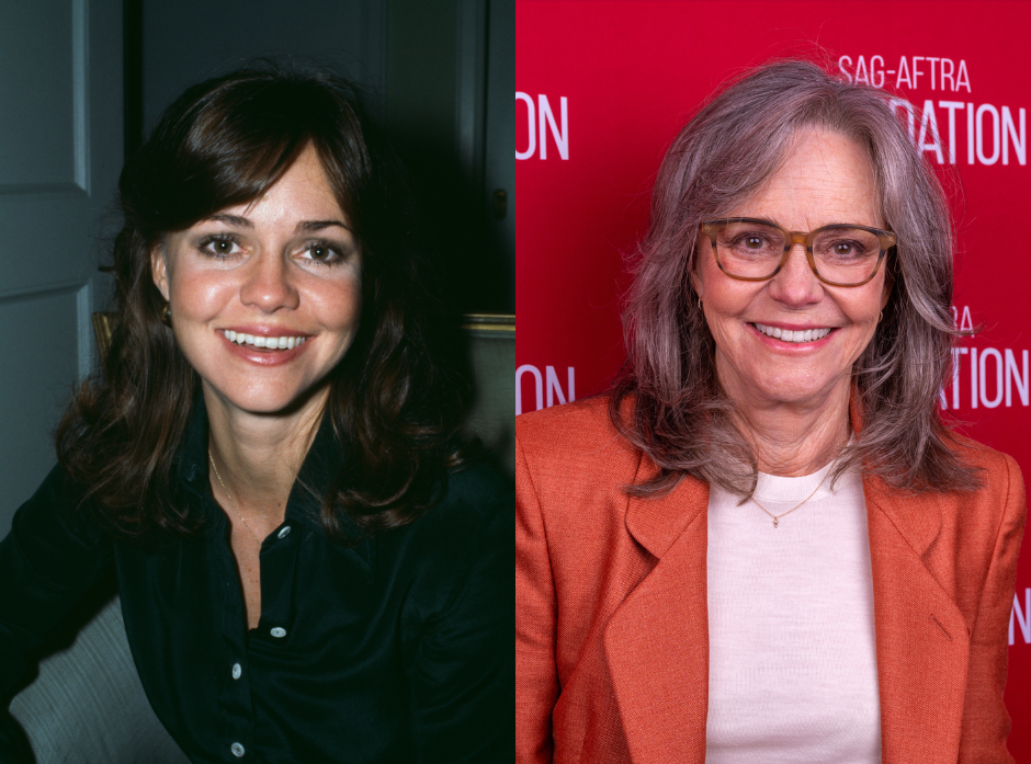 Split image of Sally Field. On the left in 1977, on the right in 2026.