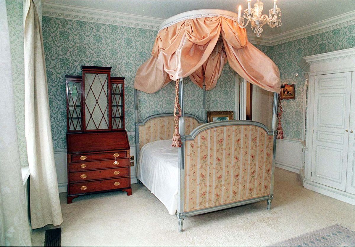 A look inside one of the principal bedrooms at Ray Mill House, Queen Camilla's private Wiltshire retreat, which she purchased in the 1990s following the end of her marriage to Andrew Parker Bowles.