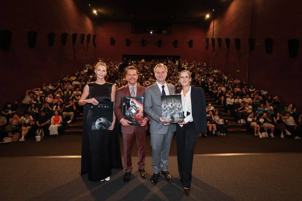 Charlize Theron, Matt Damon, Christopher Nolan and Emma Thomas meet the audience before the Universal Pictures THE ODYSSEY Seoul Premiere at CGV Yeongdeungpo on August 4, 2026 in Seoul, South Korea.