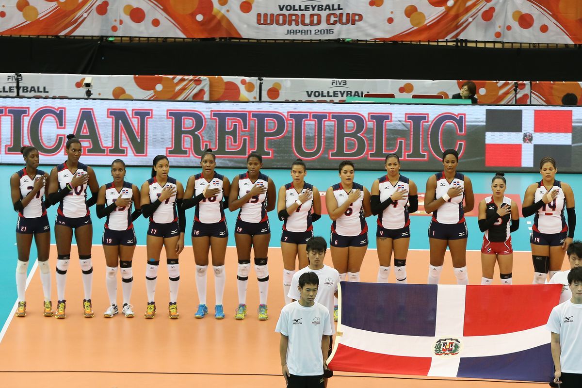 Players of Dominican Republic line up for National Anthem prior to the match between Dominican Republic and Algeria