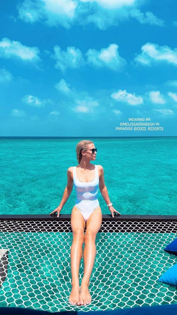 Lady Amelia Spencer wore a Melissa Odabash swimsuit in the Maldices