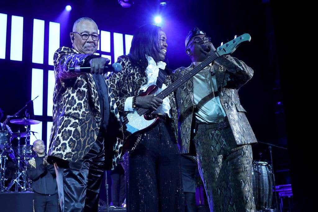 Ralph Johnson, Verdine White, and Philip Bailey of Earth, Wind & Fire perform onstage at Opening Night Premiere during the 2026 Tribeca Festival at Beacon Theatre on June 03, 2026
