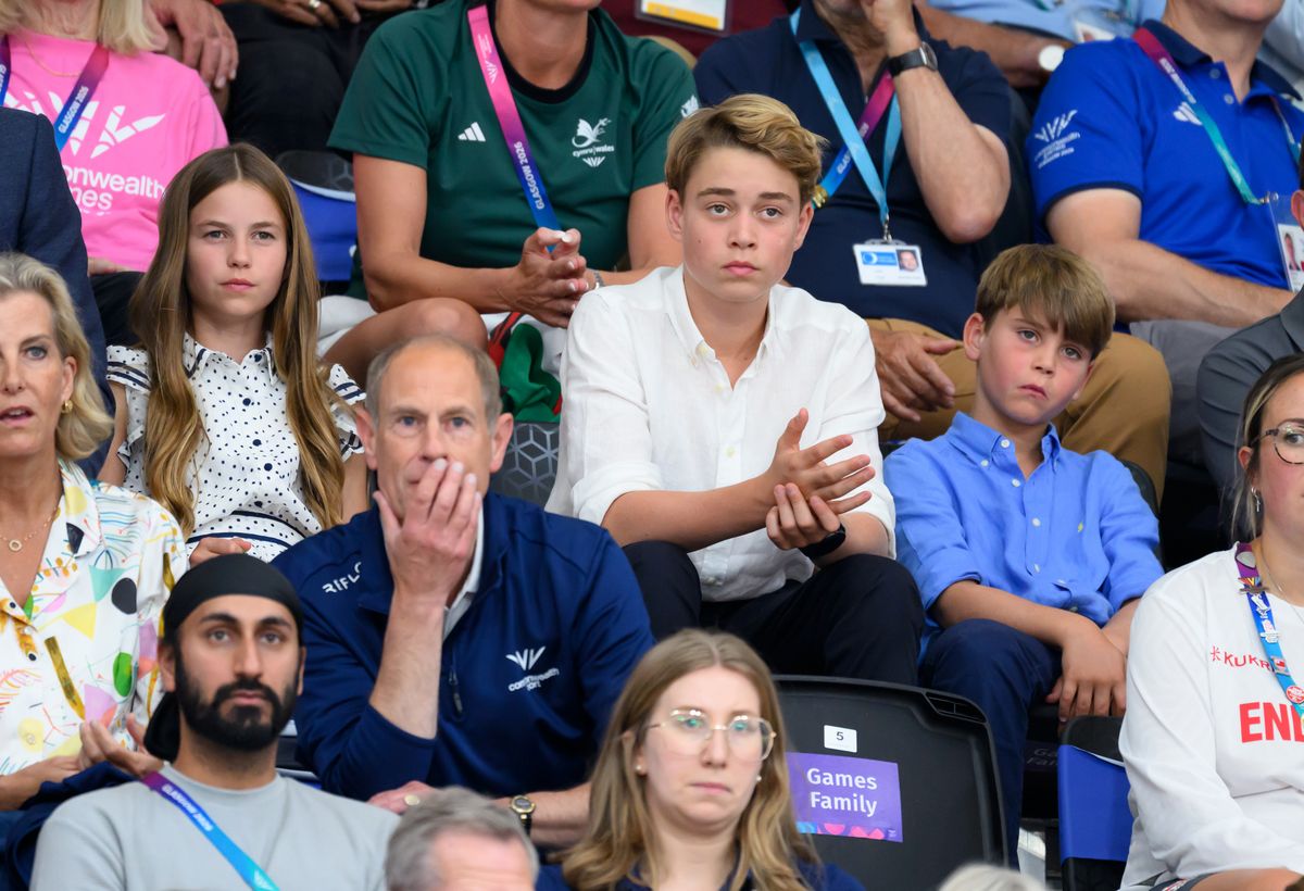 The Wales children share a lighthearted moment in the stands during the Commonwealth Games.