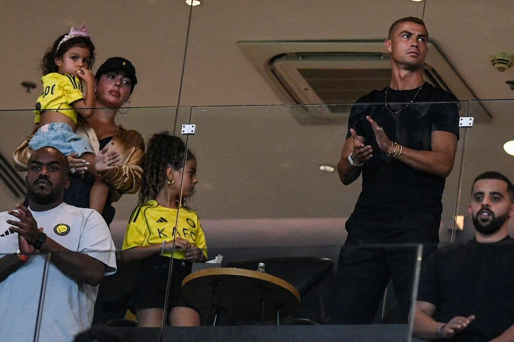 Cristiano, Georgina and their children at the VIP box during the Saudi Pro League football match