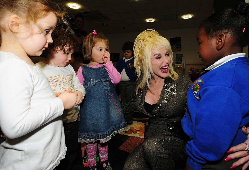 Country superstar Dolly Parton launches Imagination Library, her children's literacy scheme at the Magna Science Adventure Centre in Rotherham, South Yorkshire