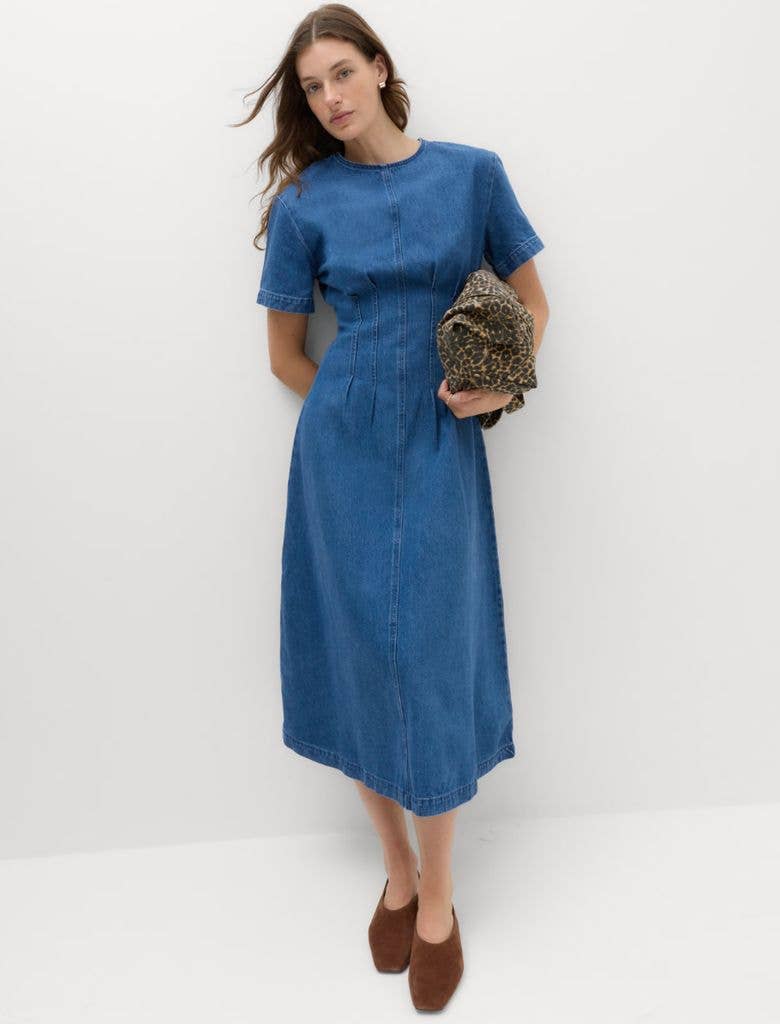 M&S Denim Pintuck Midi Column Dress