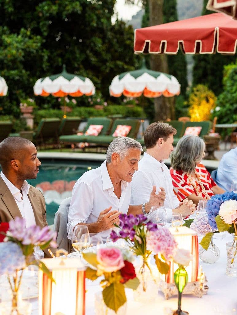 George converses with guests